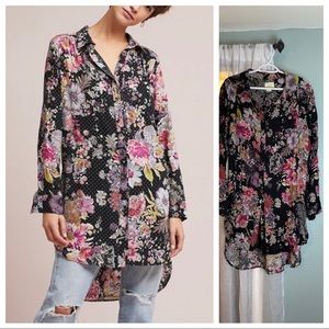 Maeve Long Button Front Floral Tunic